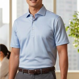 Collars & Co. Dress Collar Houndstooth Polo Shirt Light Blue L Tall NWOT